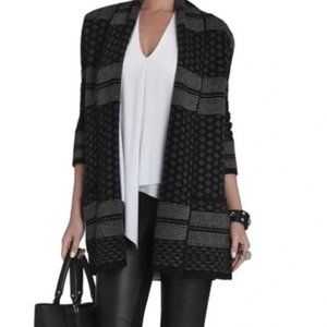 BCBGMAXAZRIA Shadia Textured Jacquard Sweater Coat in Black and Gray Size Small